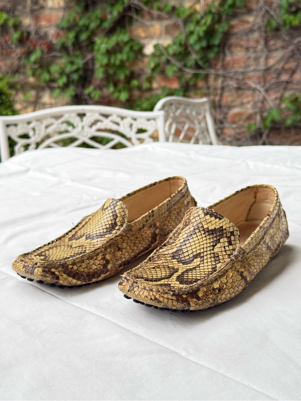 Tod’s driving loafers in authentic python skin.  Vintage 1990’s.